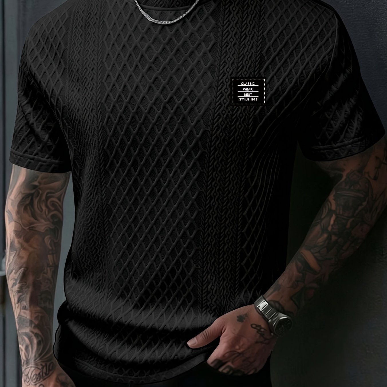 TEMU Men's New Textured Fabric Round Neck T-shirt