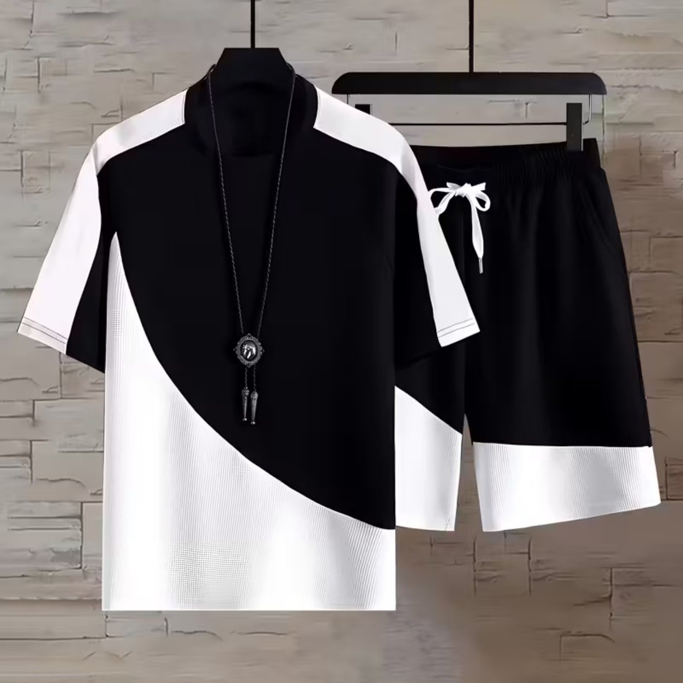 This Is A Trendy Two-piece Set Featuring A Black And White 3d Print, Perfect For . Ideal For Vacations, Outdoor Activities, And Fitness, It Offers Breathable And Comfortable Fabric With A Regular Fit