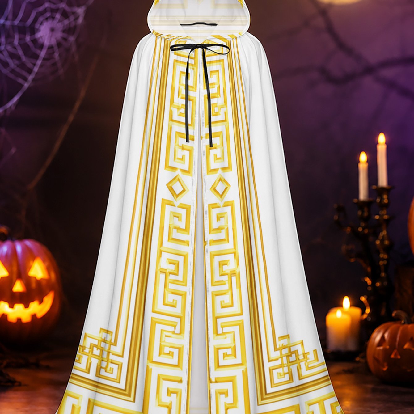 TEMU 1 pieza, Capa con capucha de poliéster para adultos con de geométrico dorado, diseñada para ocasiones de Halloween y Navidad, ideal para juegos