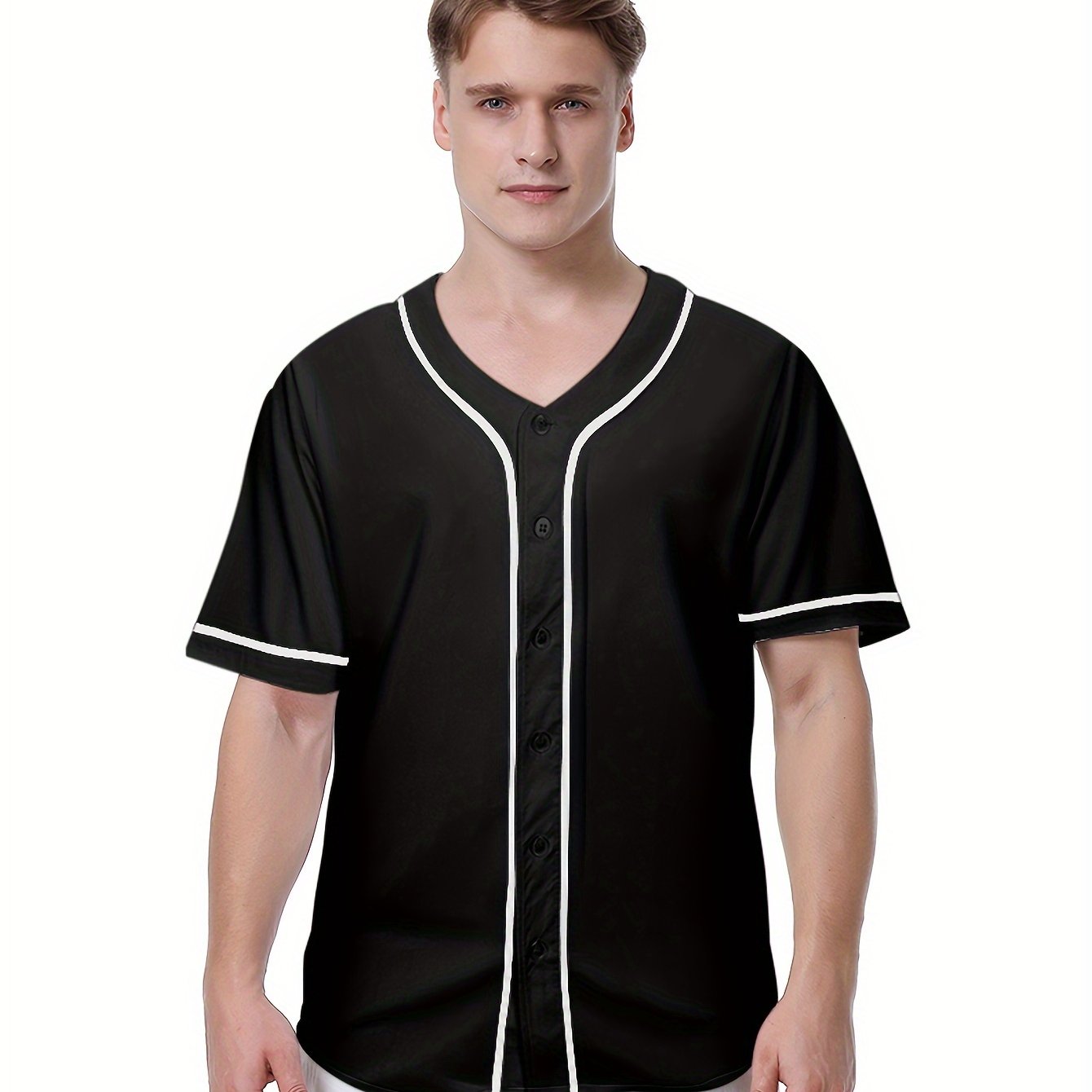 TEMU Maillot de Baseball Vintage à Col en V pour Hommes - Haut Sportif Respirant à Séchage Rapide, Polyvalent pour Entraînement et Professionnelle