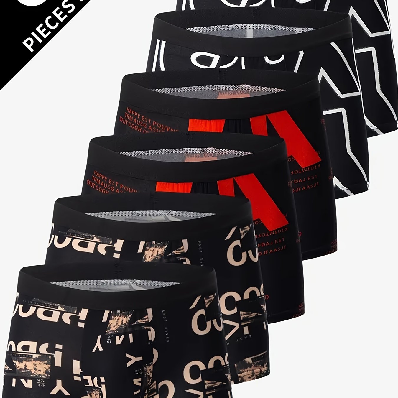 TEMU 6pcs Breathable Briefs - , Soft & Elastane Blend, Casual Pattern Underwear