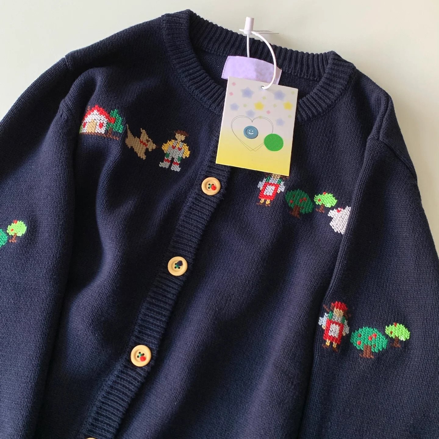 TEMU 【レトロな漫画刺繍デザインがキュート】スできる、女性向けの心地よい小さなカーディガンセーター