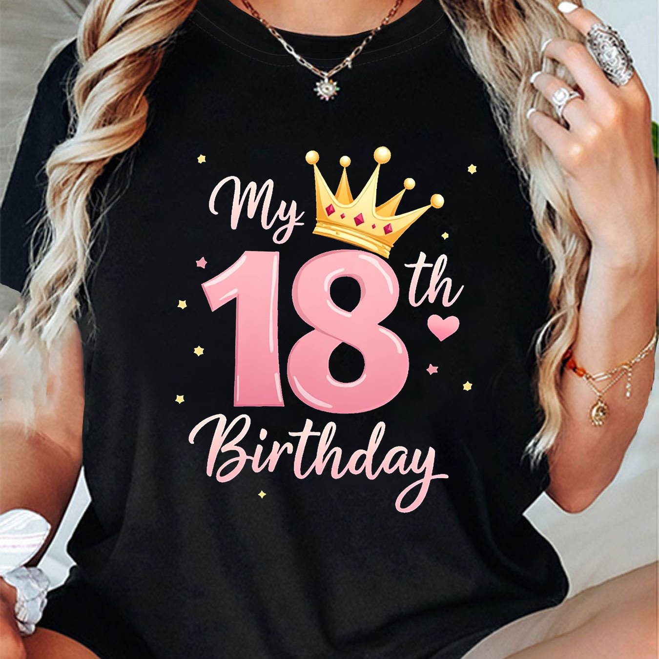 E-shop T-Shirt mit „My Birthday“-Buchstaben-Aufdruck, Kurzarm-Freizeitoberteil mit Rundhalsausschnitt für Sommer & Frühling, Damenbekleidung