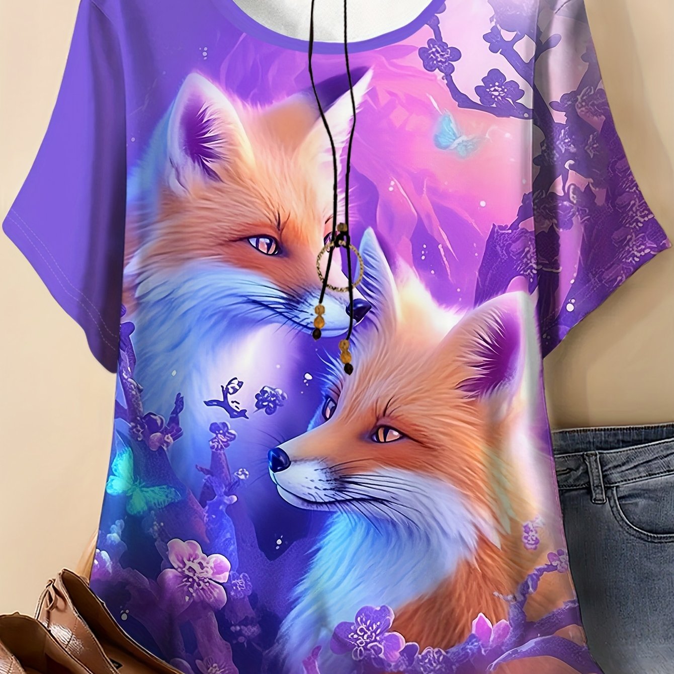 TEMU Plus Size - Plus Size - With A And , Featuring A Large Women's T-shirt Print, Round Neck Short-sleeve Summer Top, Suitable For Casual Outdoor