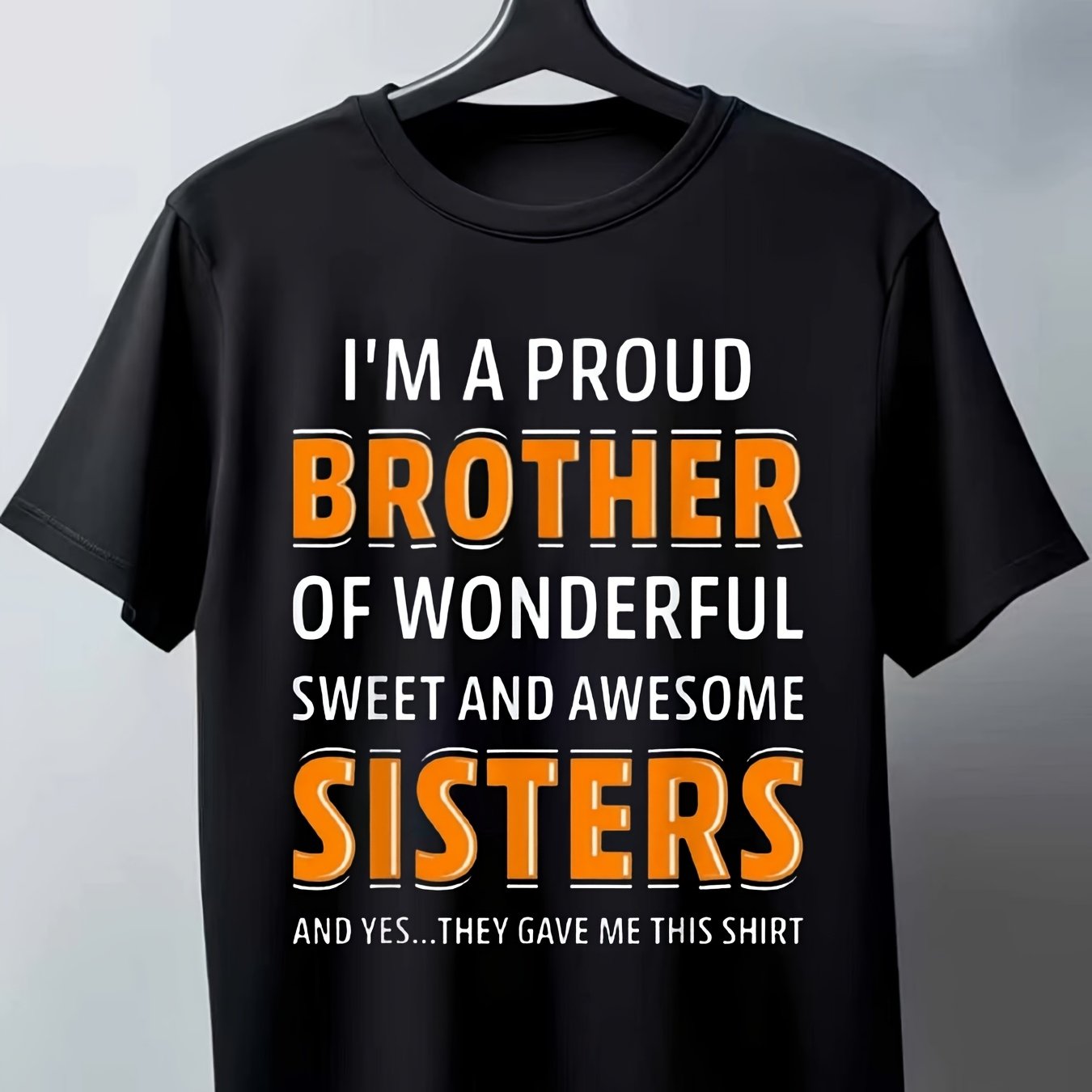 TEMU Men's Funny Sibling Shirt I'm A Brother Of Wonderful Sweet Awesome Sisters T-shirt With Lettering Casual Round Neck Tee Birthday Christmas Gift