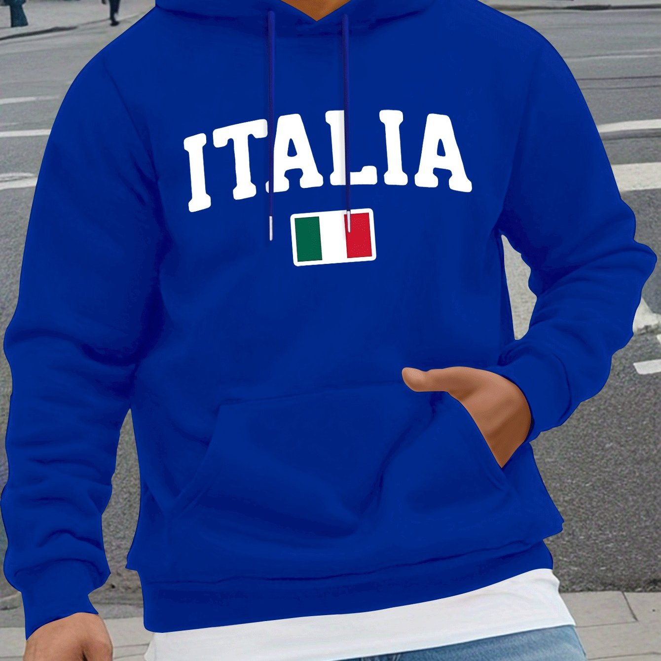 TEMU Italia Print, Men's Casual And Cozy Hoodies, Trendy Long Sleeve Hooded Sweatshirt, Casual Versatile Top For Autumn Winter