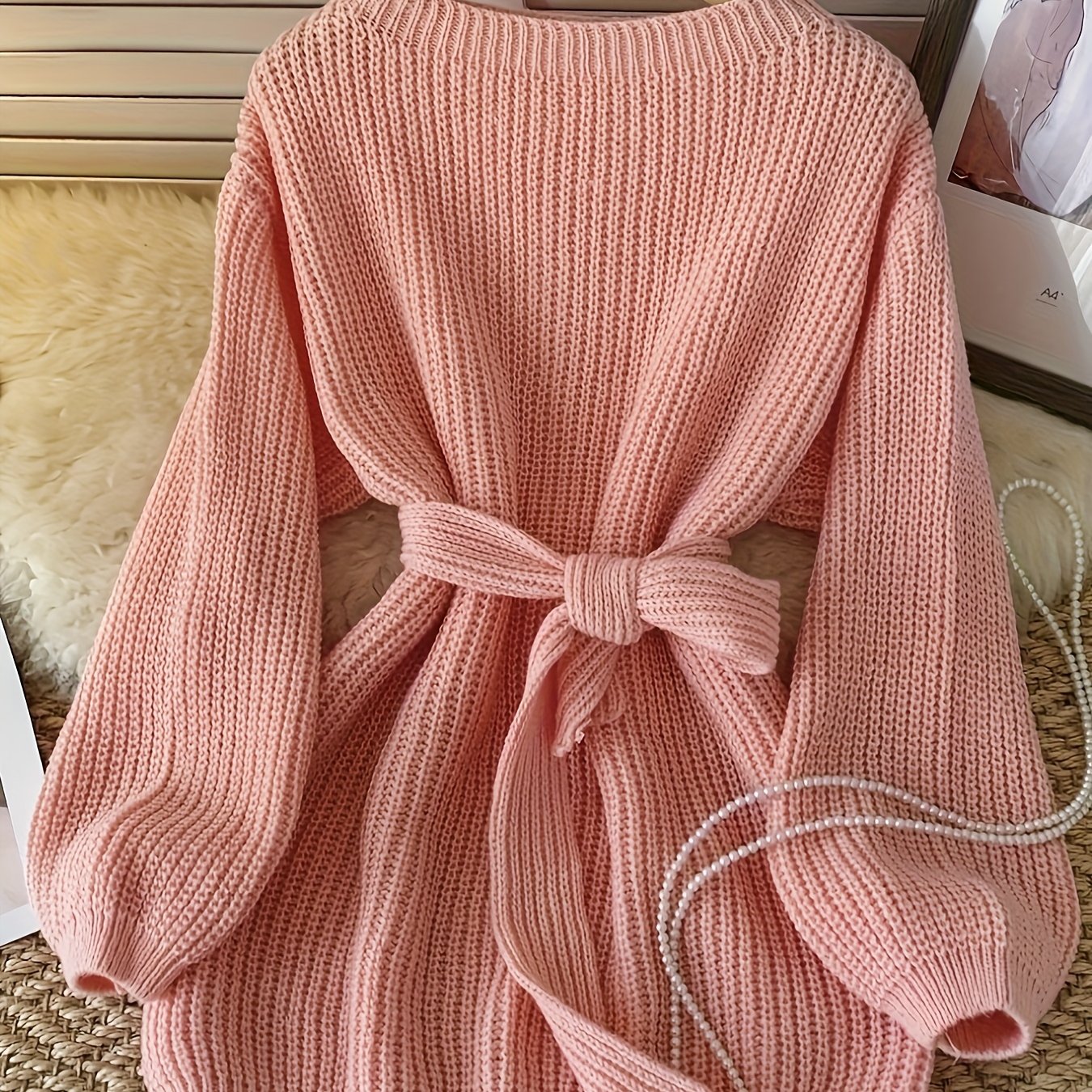 Lazy Style Soft And Versatile Tie-waist Sweater For Women, New Autumn/winter Loose Fit Slenderizing Stylish Off Shoulder Top