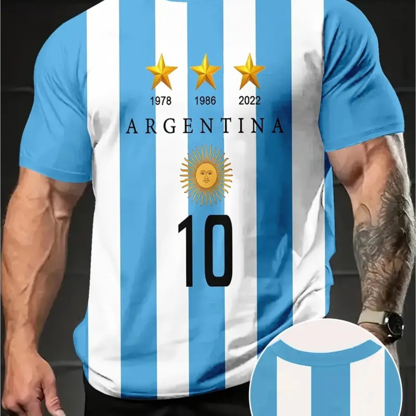 TEMU [printed Design - Non-textured] Men's Plus Size T-shirt, Printed Design Non-textured Men's Football Fan T-shirt - Lightweight Polyester Blue And