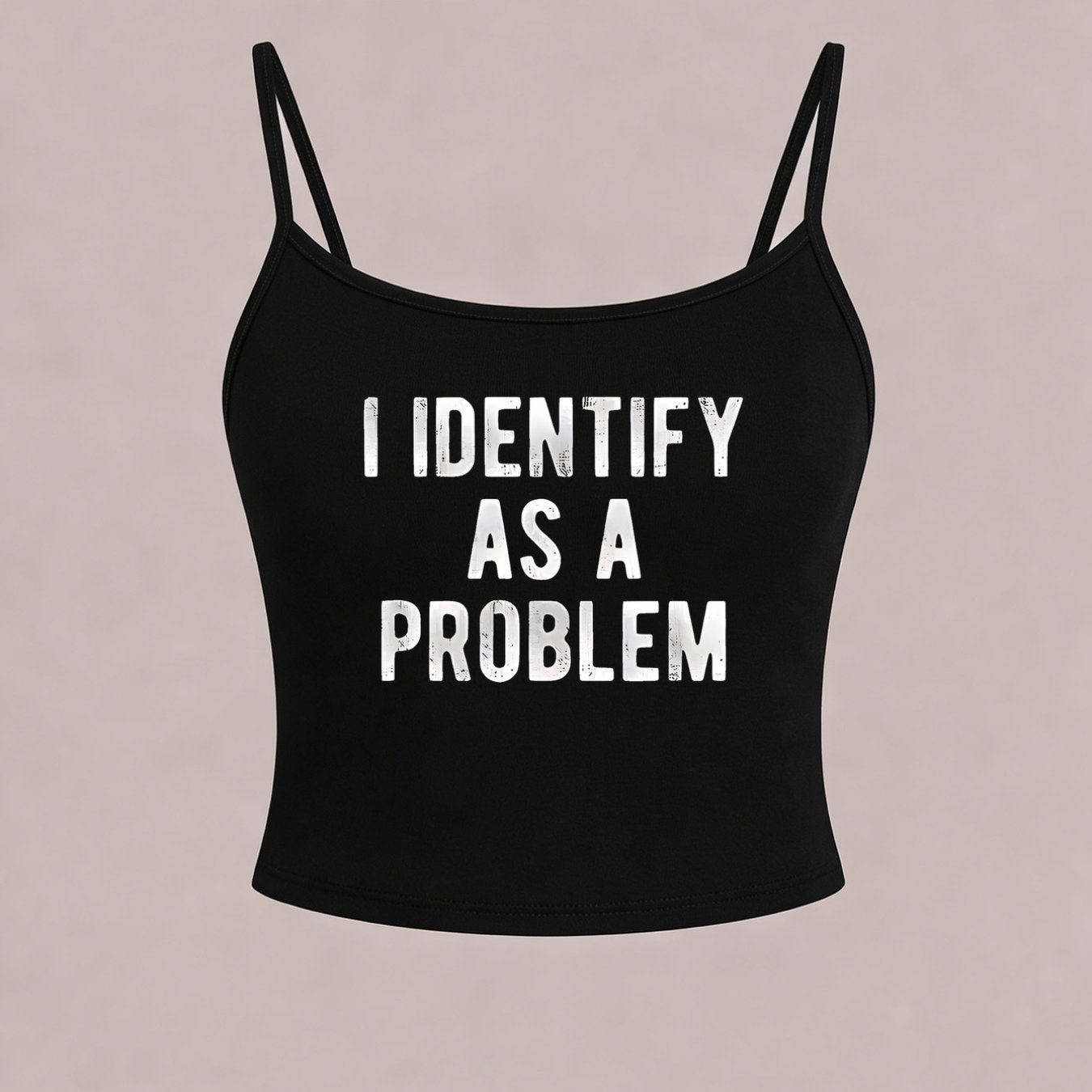 TEMU American-style Round Neck Camisole - I Identify As A Problem, Satirical Text Print, Y2k Vintage , Adjustable Shoulder Straps, New Summer Short