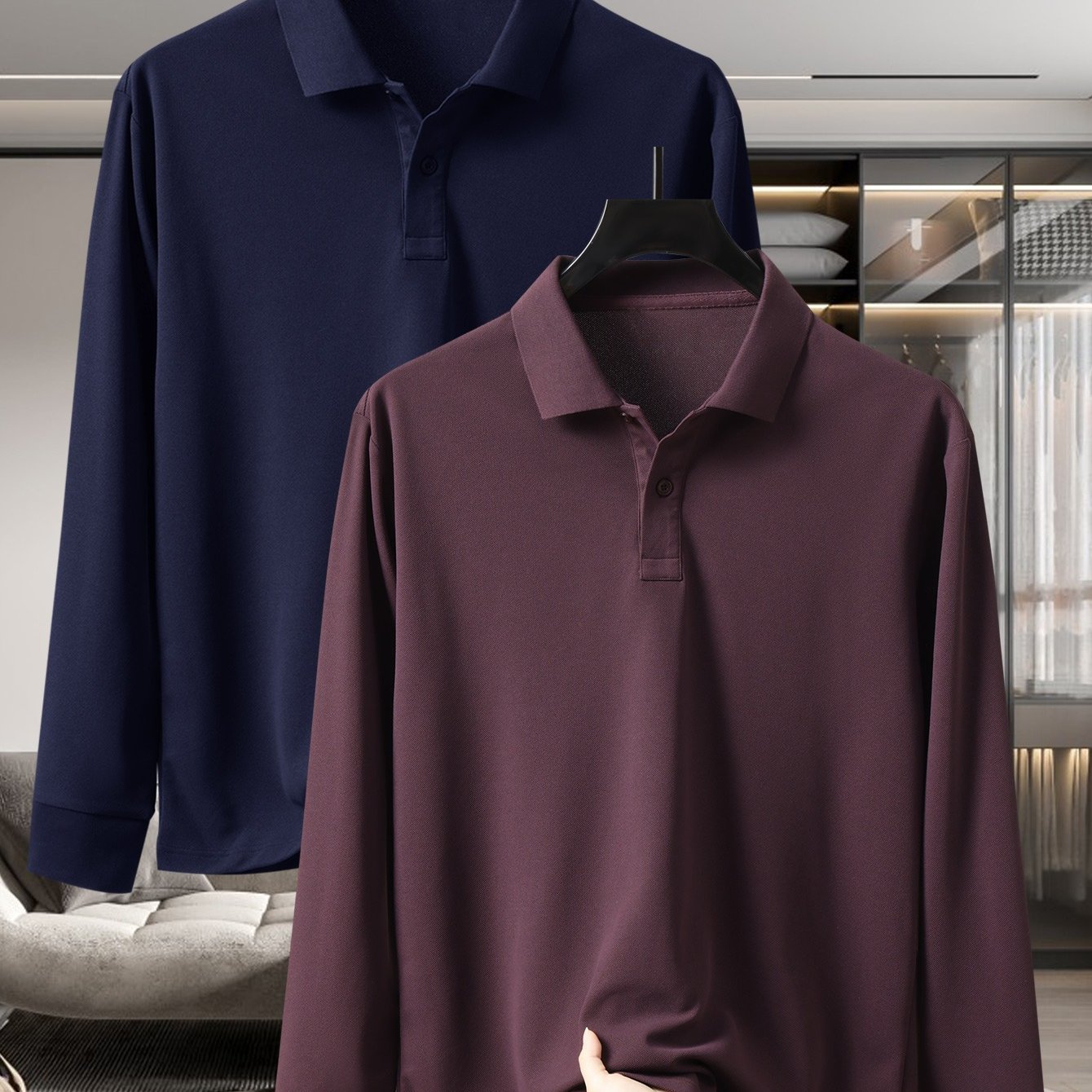 TEMU 2pcs Set On! Men's Fashionable Casual Long-sleeve Shirt, Solid Color Versatile Style, Comfortable Fabric For Outdoor Sports And Work Wear!