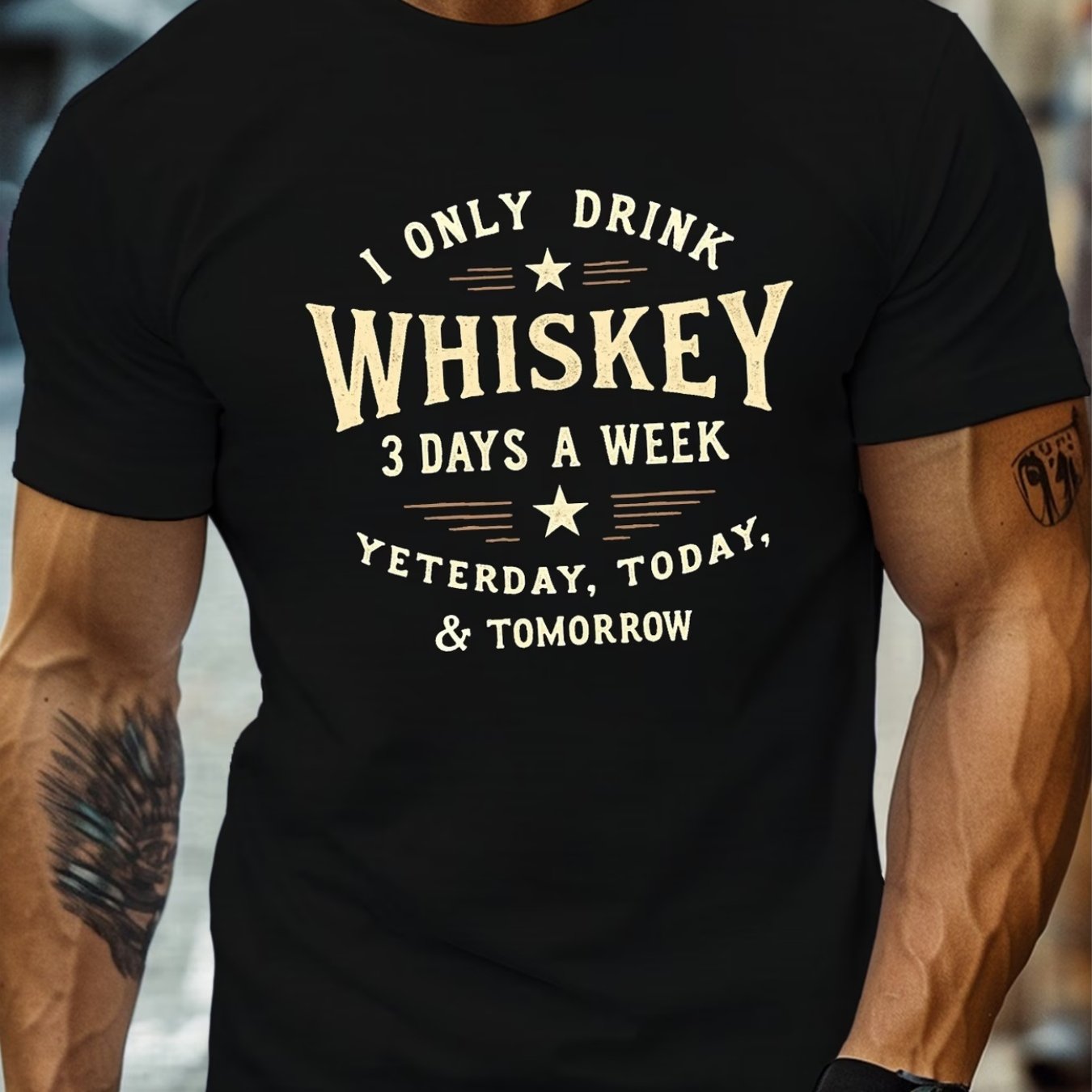 TEMU Men's Round Neck Short Sleeve T-shirt - "i Drink Whiskey" Letter Print, Summer Fashion , Soft, Comfortable, Lightweight For Daily Wear