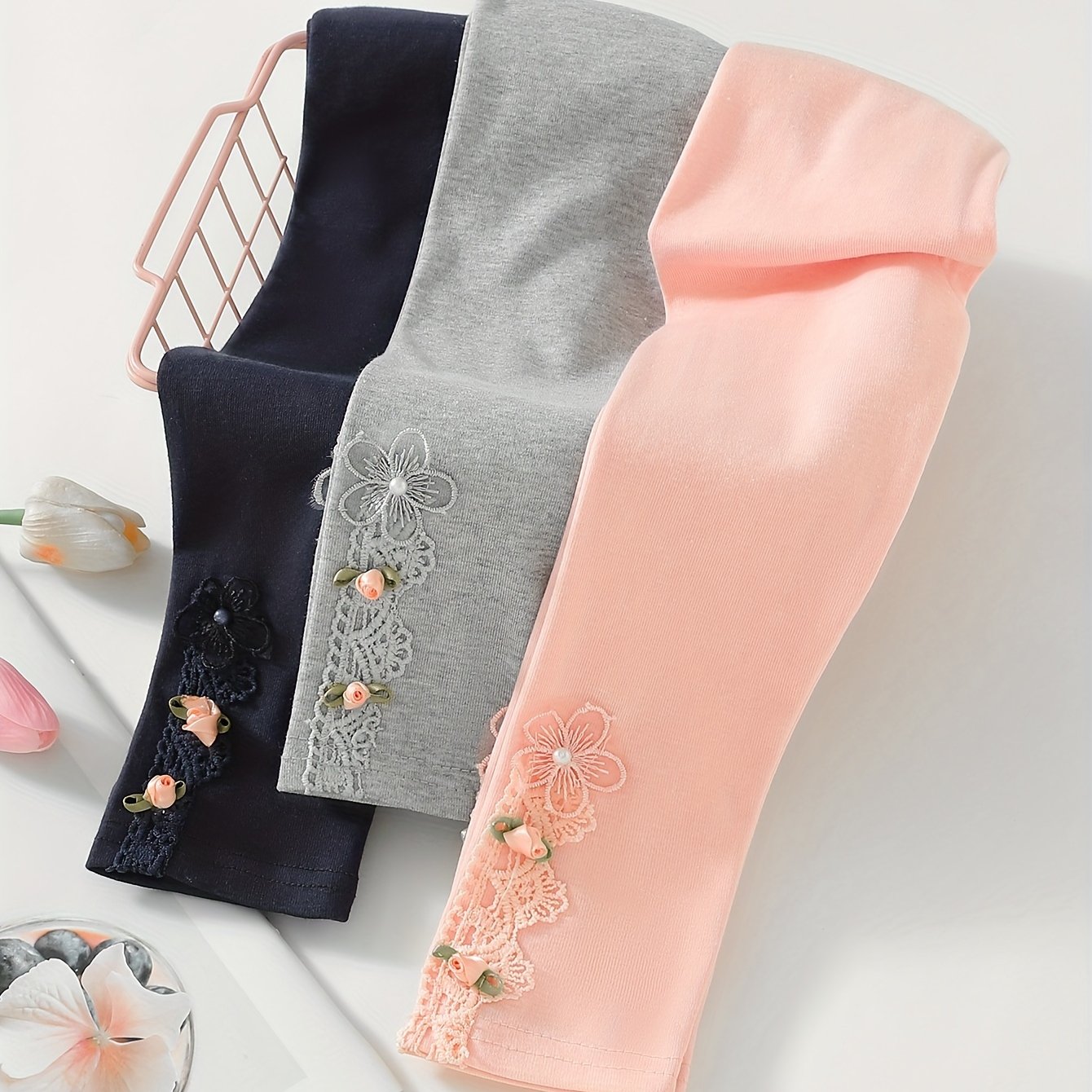 Image of 1pc Girls High Elastic Soft Innersingle Solid Color Pants Girls' Stretchy Waistband 9-point Pants Knit Leggings