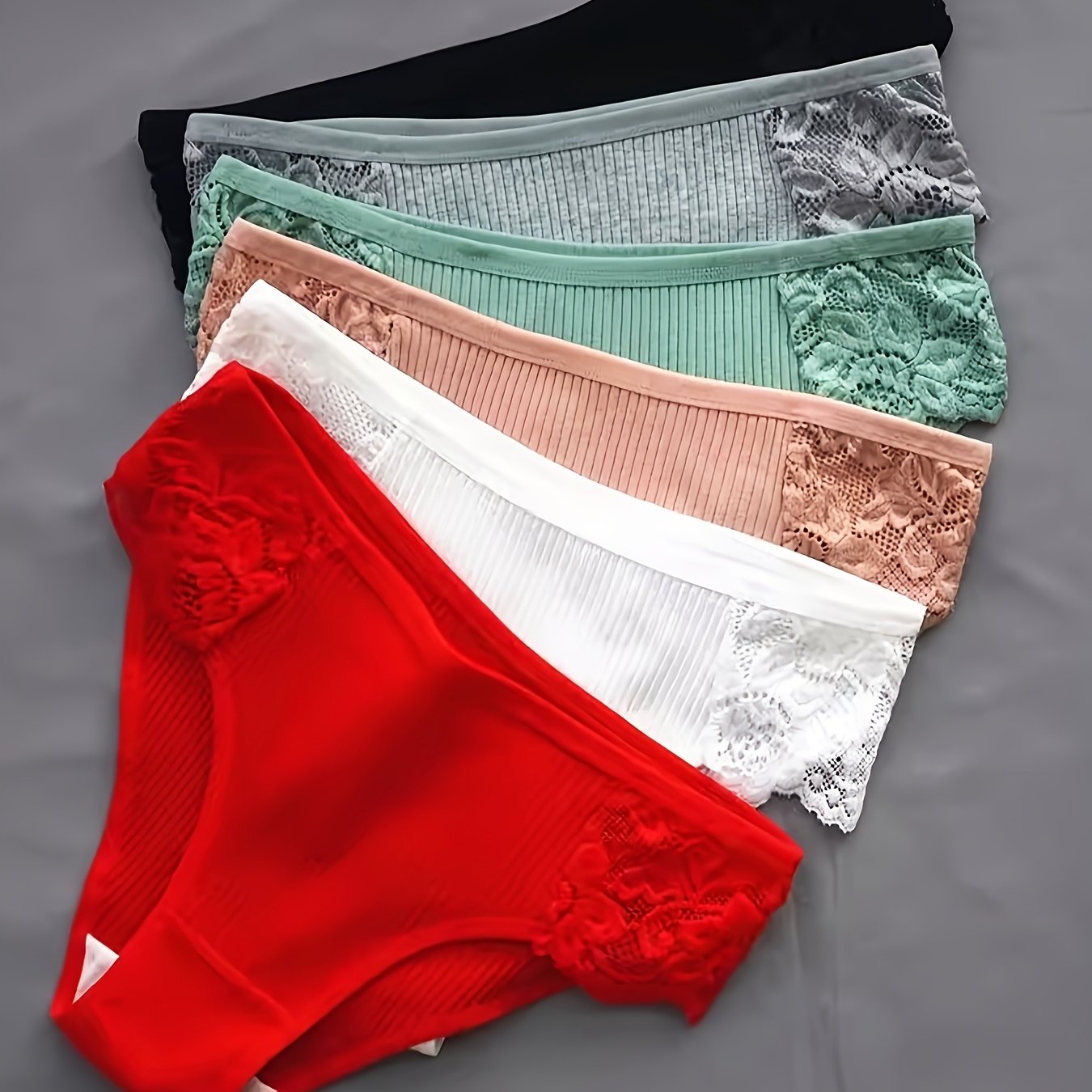 6pcs Women's Lace Trim Low-rise Fit Briefs Set