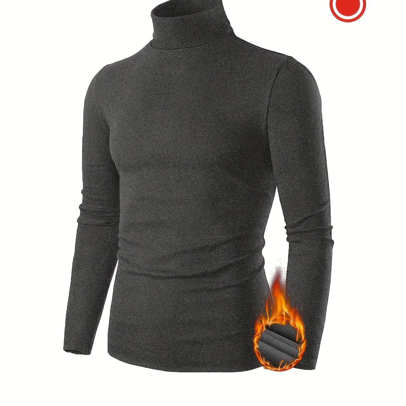 TEMU Men's Thermal Turtleneck Compression Top - Warm Base Layer Long Sleeve Shirt For Cold Weather
