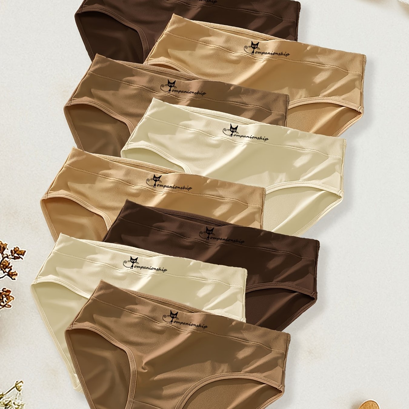 TEMU 6-pack Women's Minimalist Black Kitten Panties, Ladies Underwear - Breathable And Comfortable For Daily Wear