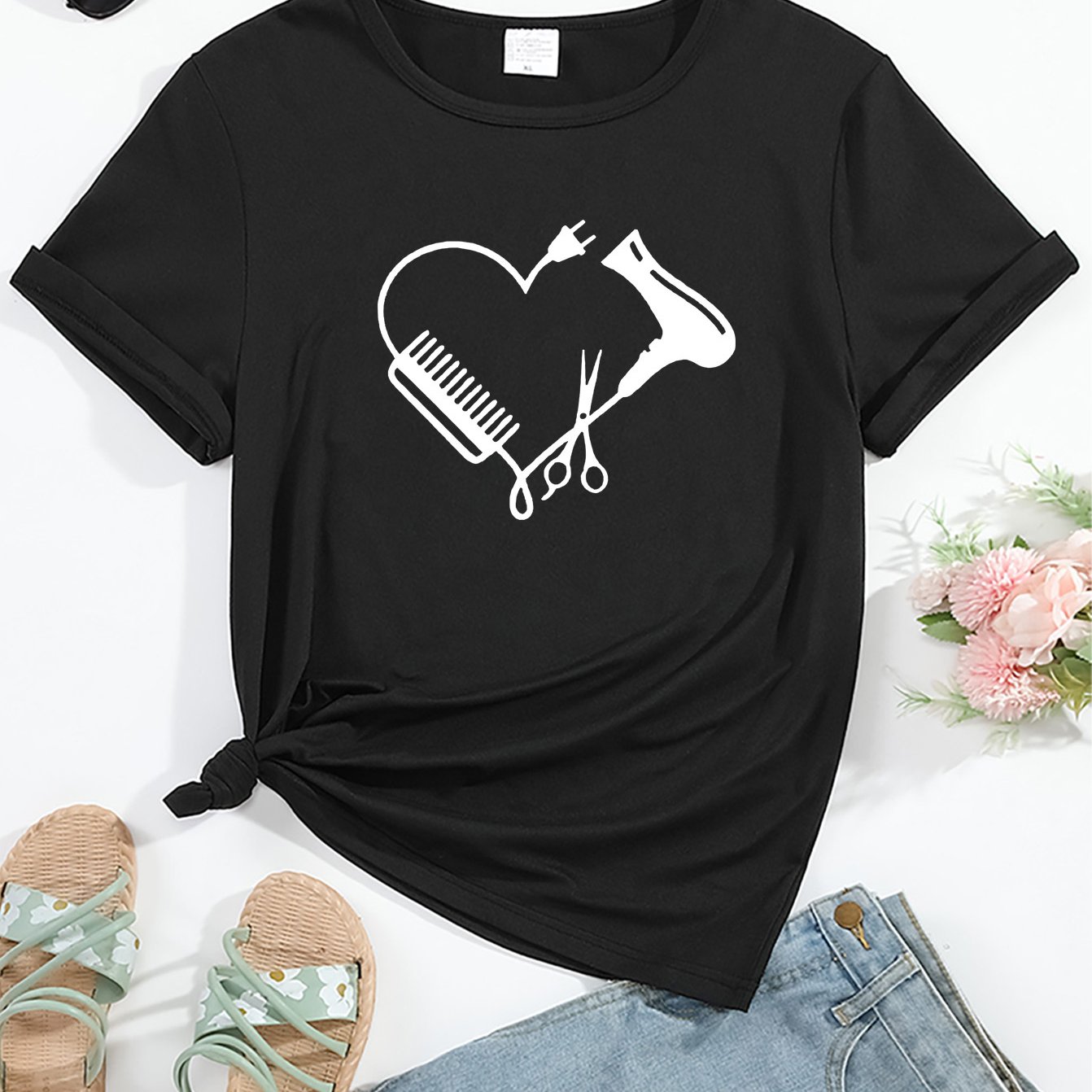 TEMU Trendy Women's Short-sleeve Round-neck Casual And Comfortable T-shirt
