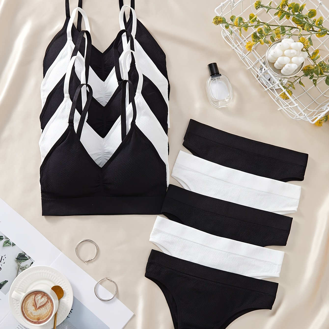 Seamless Casual Women's Underwear Set, Wire-free Bra And Panties, 5 Sets