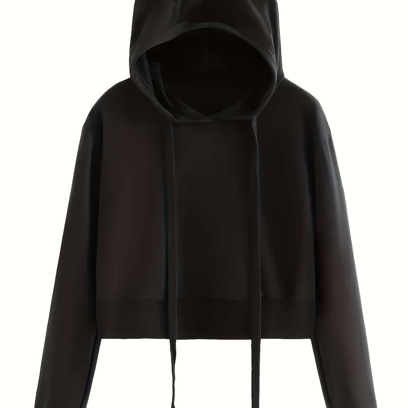 TEMU Sweat-shirt court à capuche chat à cordon de serrage, manches longues, couleur unie pour femmes