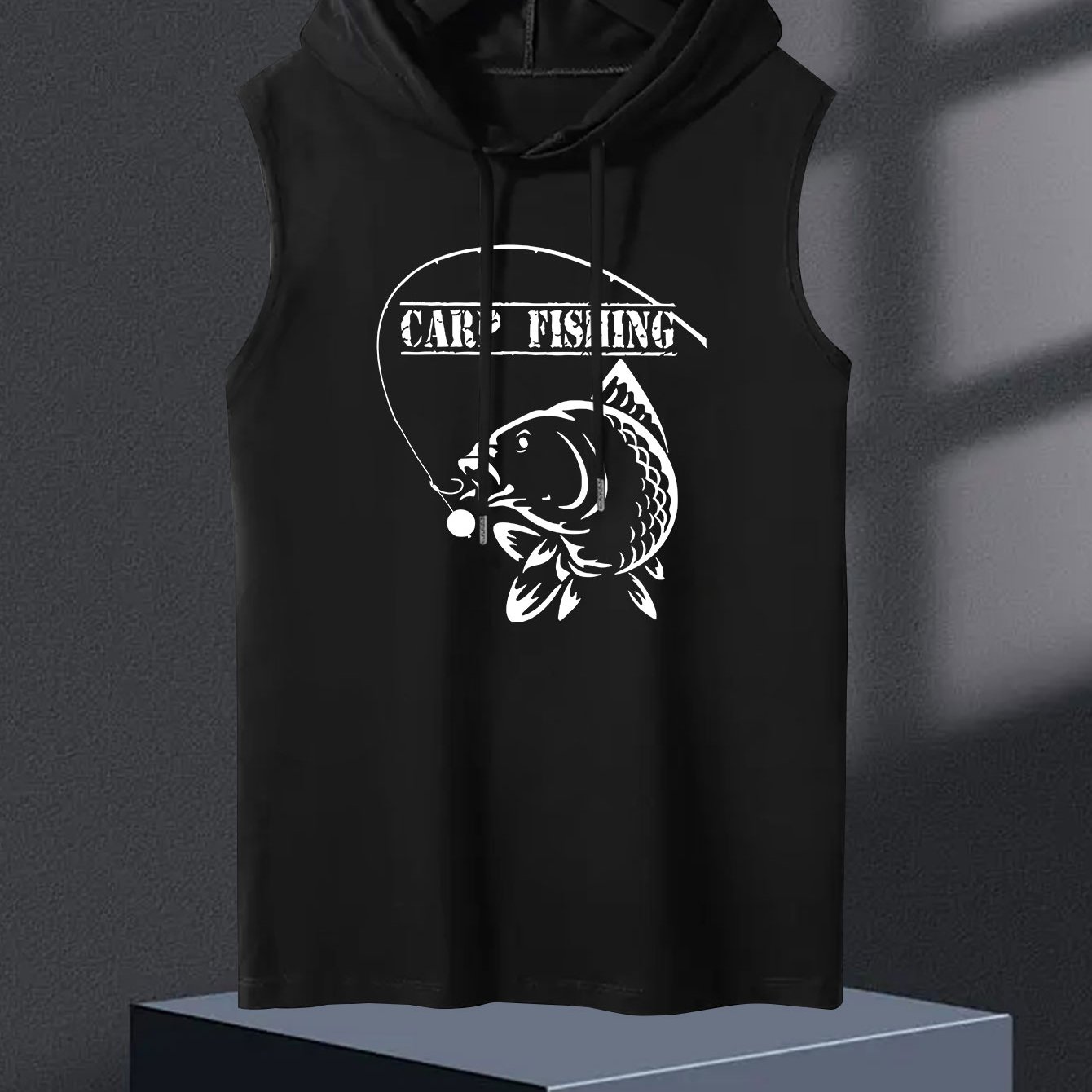 TEMU Carp Fishing Summer Men's Hooded Sleeveless Vest Top