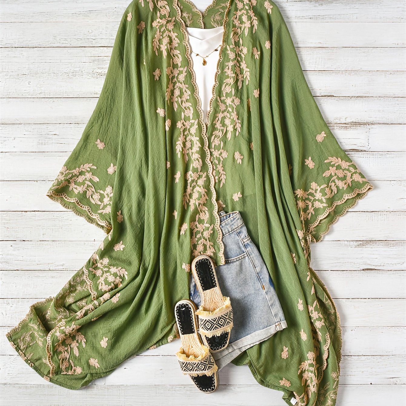 TEMU Plus Size - Bohemian Tassel Floral Embroidery Cardigan, Women's Lightweight Beach Cardigan, Atmosphere Outerwear