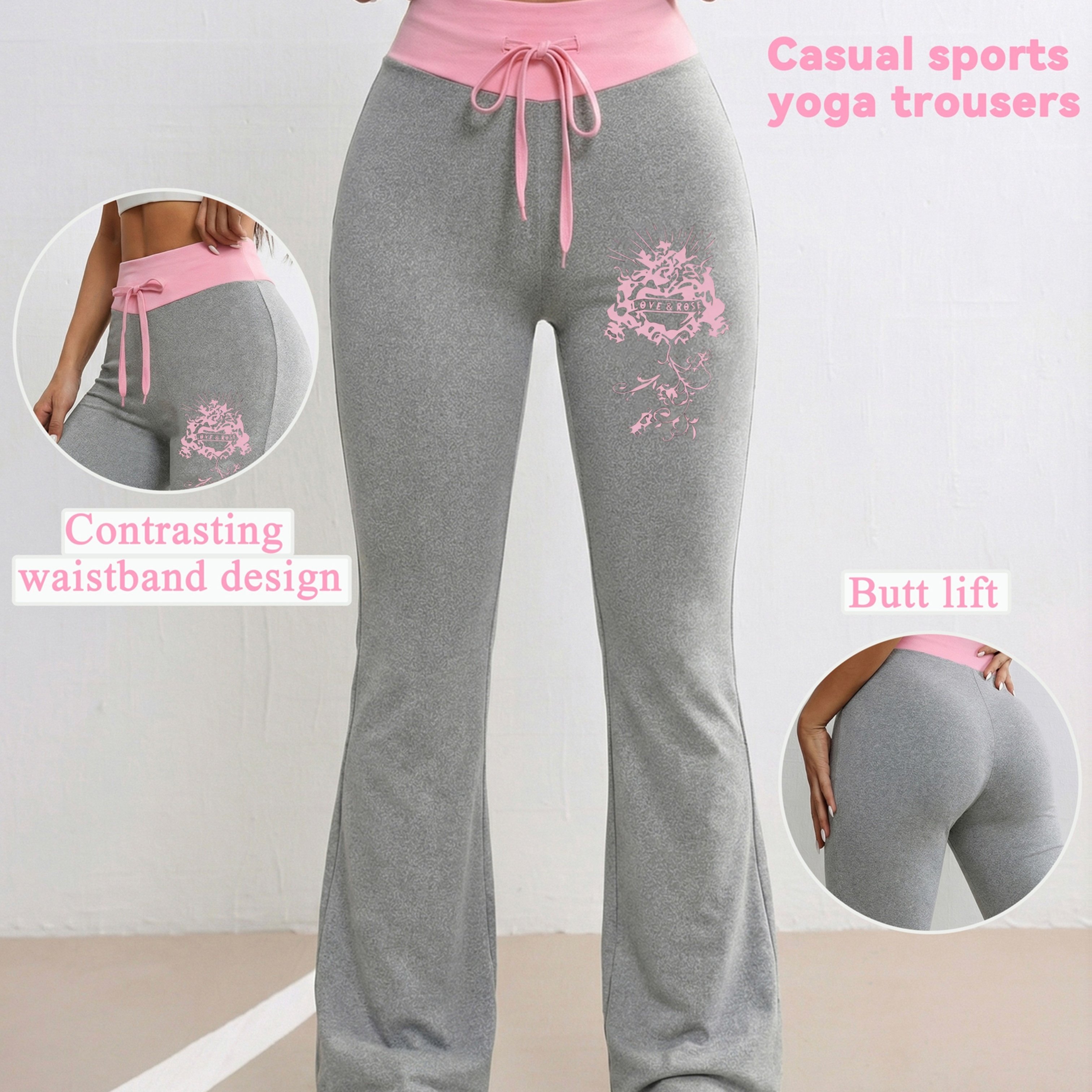 TEMU Pantaloni da donna casual sportivi stampati a blocchi di