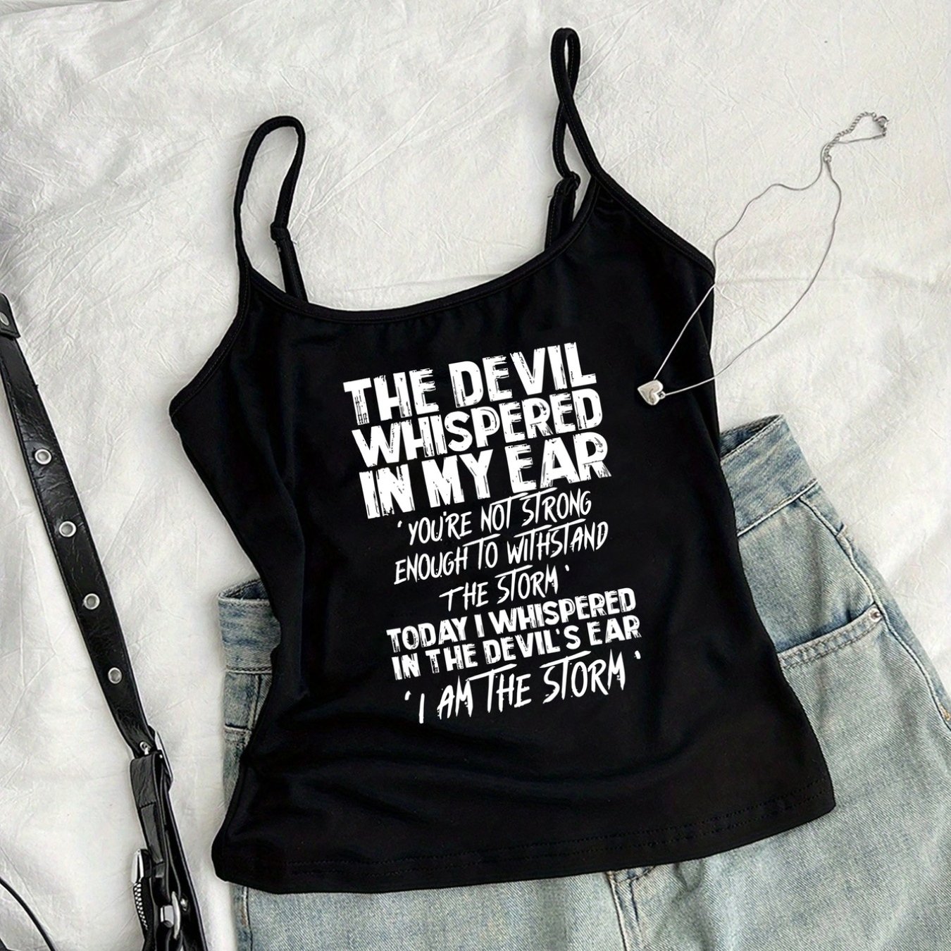 TEMU American-style Round Neck Cami Top - " , I Am " Pattern, Y2k Vintage Spicy Adjustable Thin Strap Crop Camisole, Women's New Summer Sleeveless