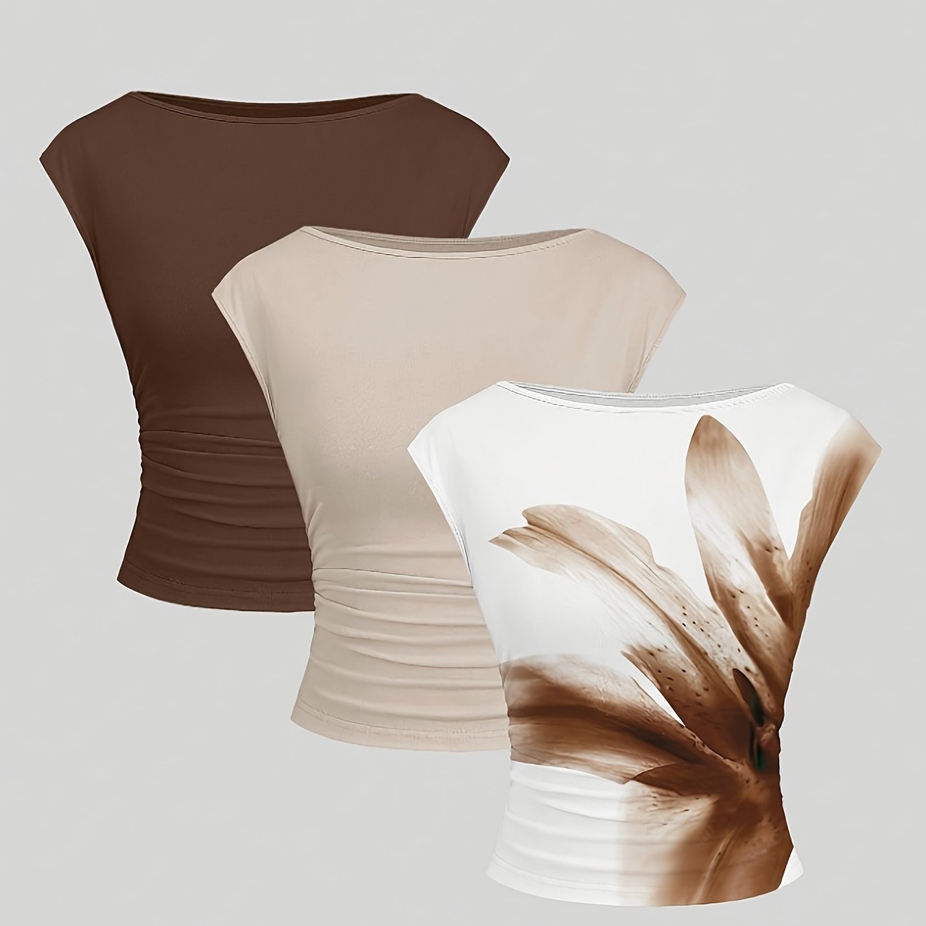 TEMU Canotta da Donna, Vita Arricciata per un , + Stampa Adatta per gli Spostamenti, Stile Delicato ed Elegante, Versatile per l'Uso , un Lusinghiero