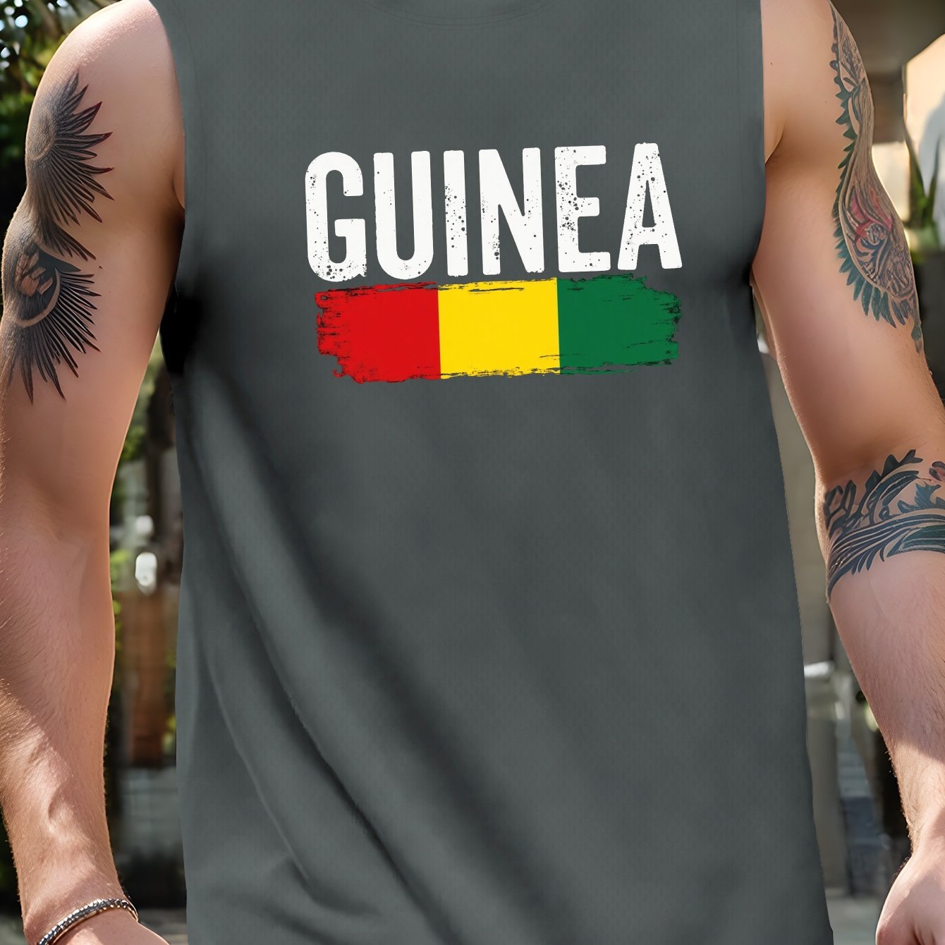TEMU Maglietta senza maniche stampata con della Guinea - e traspirante per l'estate, abbigliamento sportivo casual con un design audace "GUINEA"
