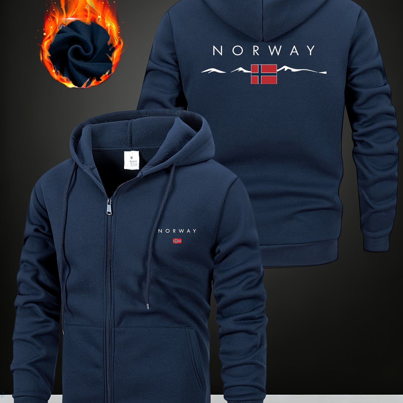 TEMU Giacca da /inverno e versatile, felpa casual con cappuccio, coulisse, zip intera, tasche e stampa bandiera norvegese, lavabile in lavatrice,