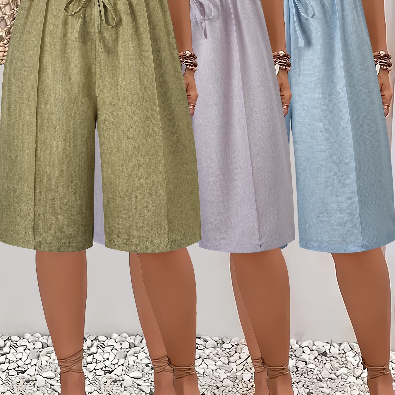 TEMU 3pcs Set, Size Tag Women' Color Versatile Casual Shorts, Women's Beach Pants Bermuda Shorts, Skin-friendly Breathable Fabric
