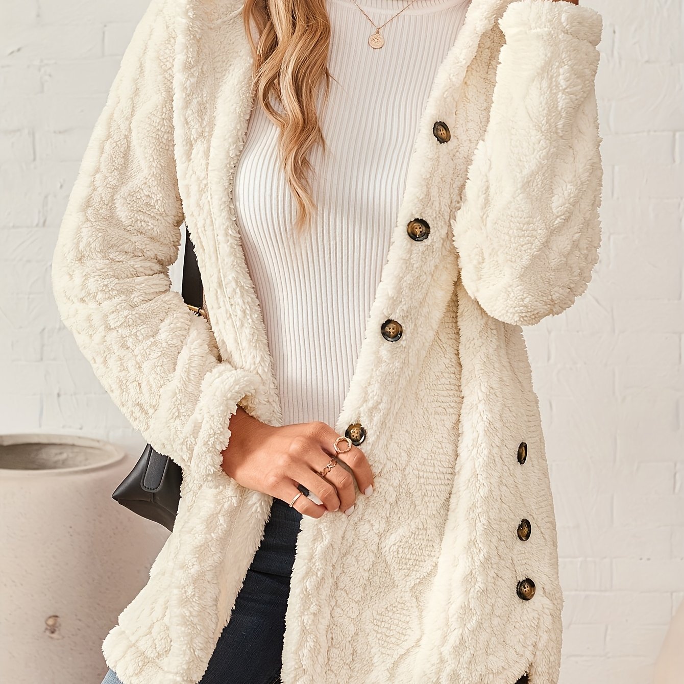 TEMU Autumn Winter Thickened Plush Hooded Casual Outing Warm Overcoat