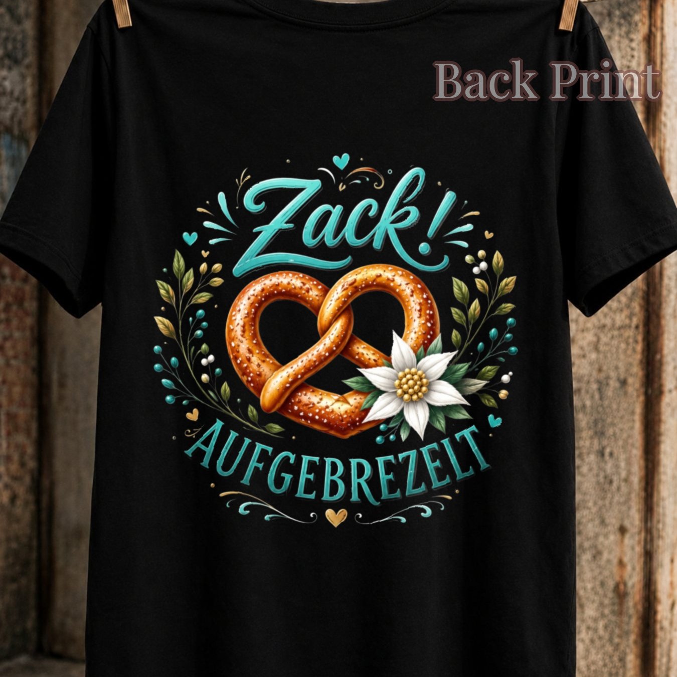 Image of Men's T-shirt Pretzel Flower Hearts Men's Back Print T-shirt Unisex Tee Plus Size