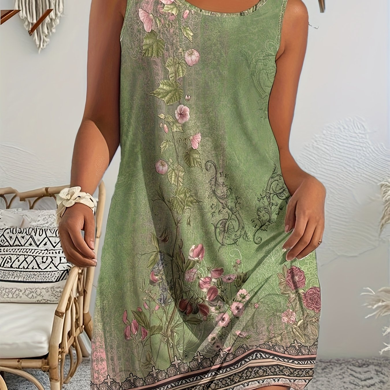 TEMU Summer Sleeveless Vest Dress, Floral Dress