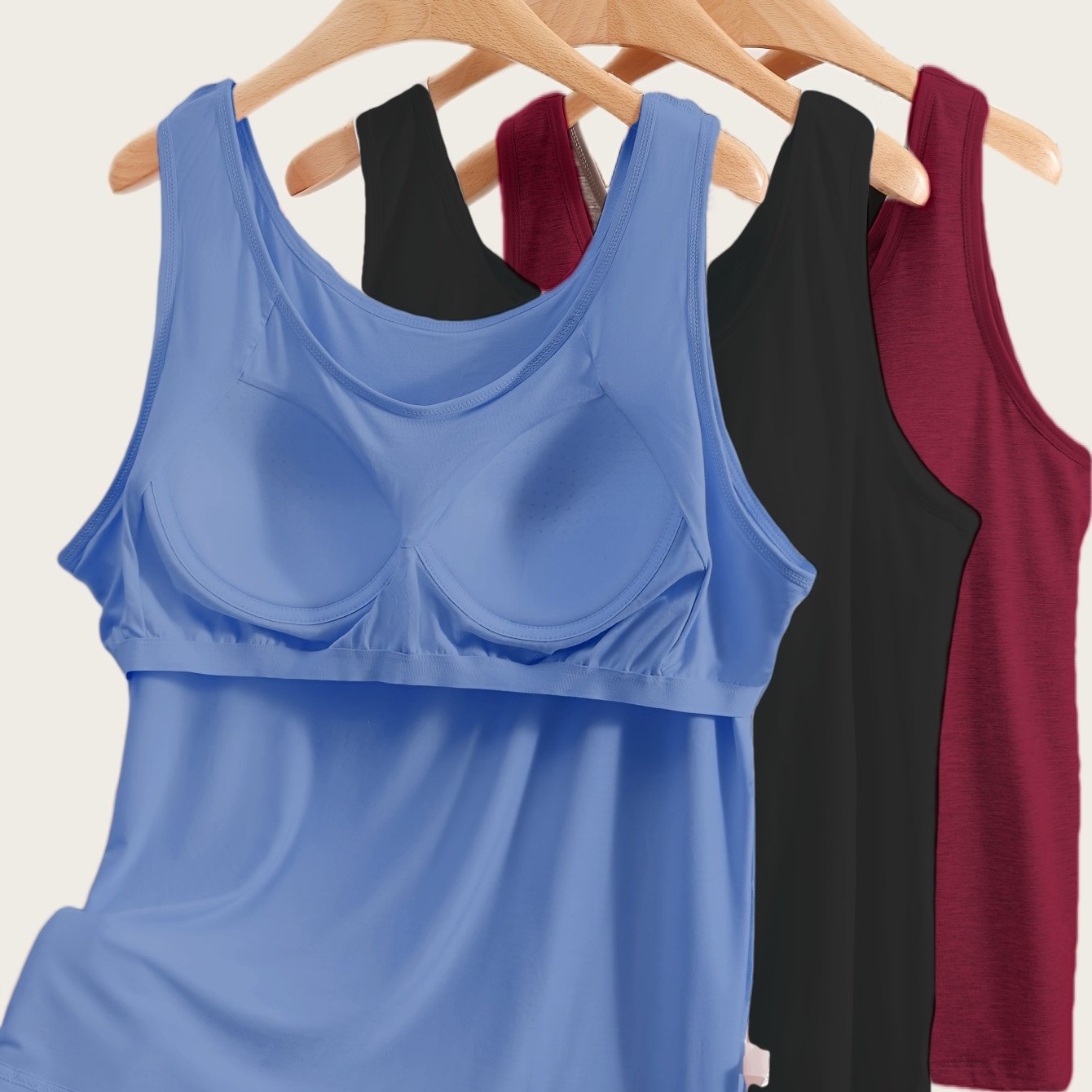 Image of 3pcs Plus Size Women's Comfortable Wide Strap Casual Vest, 2-in-1 Built-in Bra Pad Required, -1 Cup Vest Versatile Home Top, Wearable Inside And Outside, 1xl-5xl
