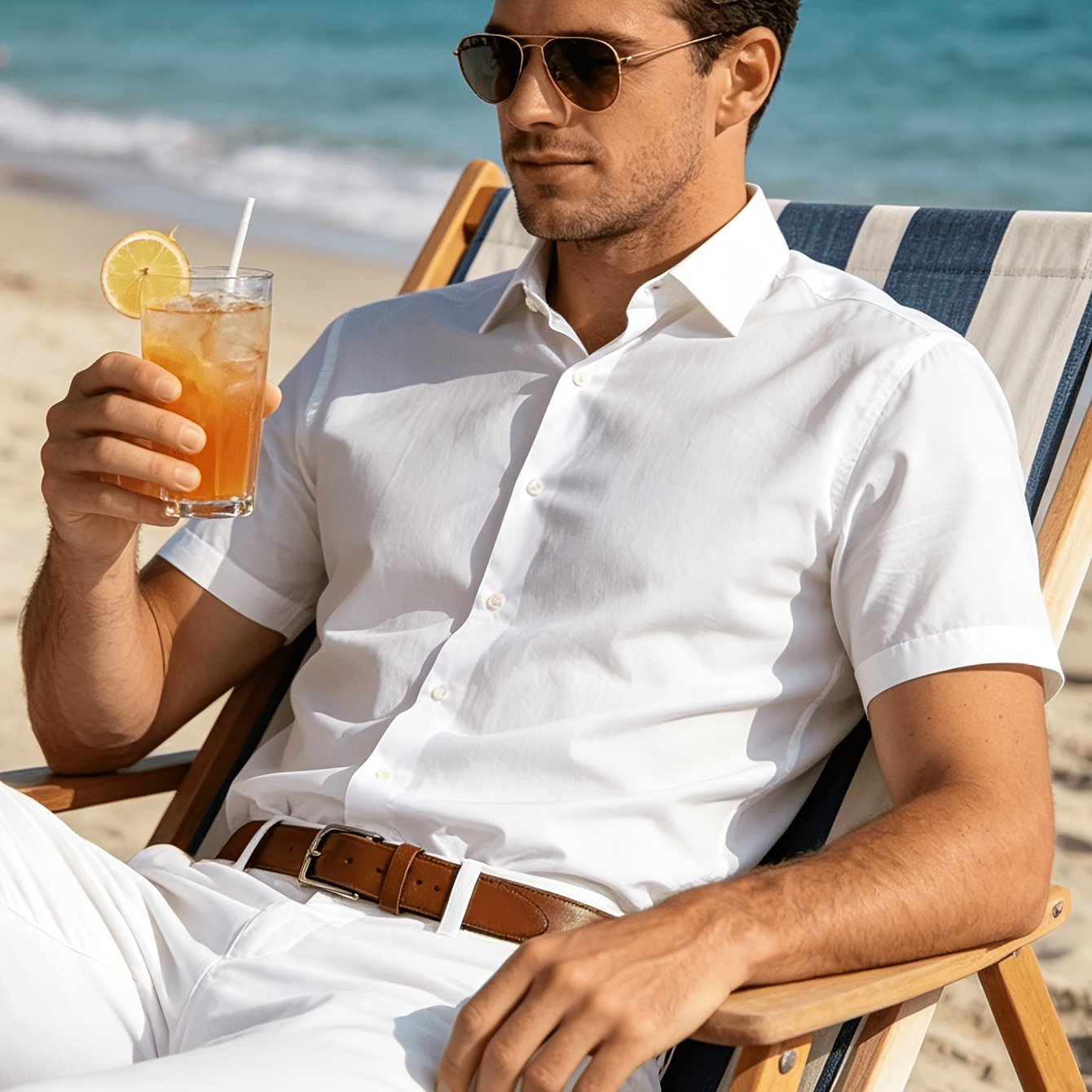 Image of Summer Freshness ! 100% Light Solid Short Sleeve Shirt, Easy Lapel Design, Breathable And Skin-friendly, Easily Create Style, Suitable For Daily And Light Business Occasions, Father's Day