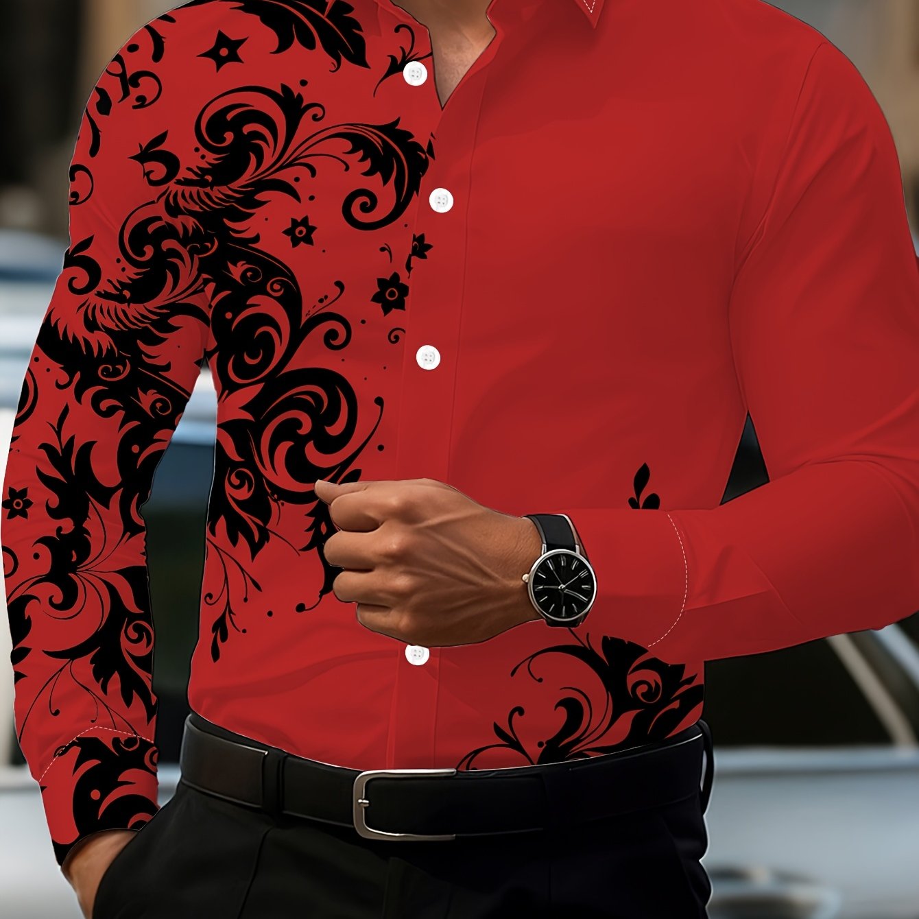 TEMU Fashionable Black And White Checkered! Individual Pattern Versatile Men's Long Sleeve Shirt