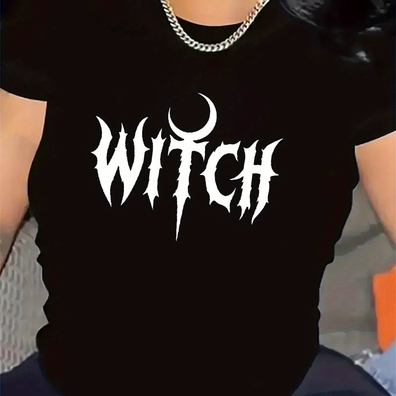 TEMU Witch Design T-shirt For Women, Polyester Fabric, Lightweight And Durable, Perfect For Halloween Parties Or Daily Wear, , Ideal Gift For In