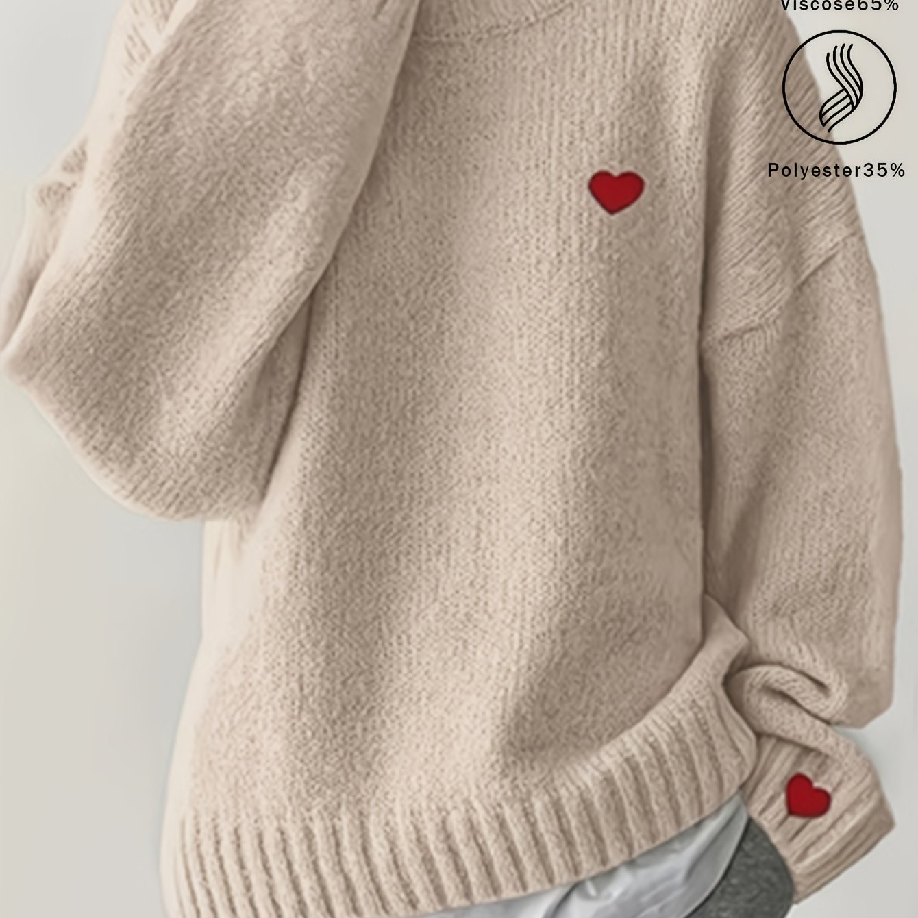 Image of Valentine's Day Aesthetic Love Heart Drop Shoulder Sweater, Crew Neck Long Sleeve Pullover, Daily Versatile, Wearable As Inner Layer Or Outerwear