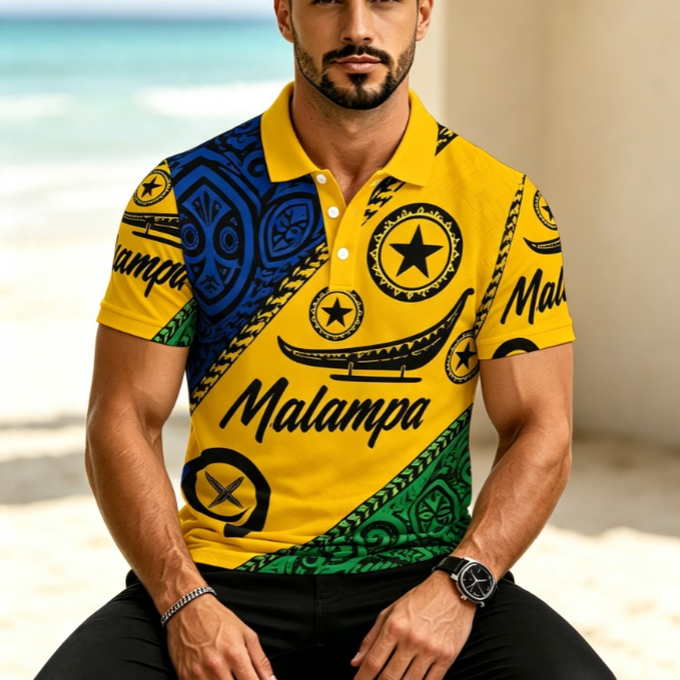 TEMU [printed Design - Not Textured] 's Lapel Short-sleeve Shirt, Featuring Contrasting Color Splicing And Tribal Totem Prints With A Strong Flair