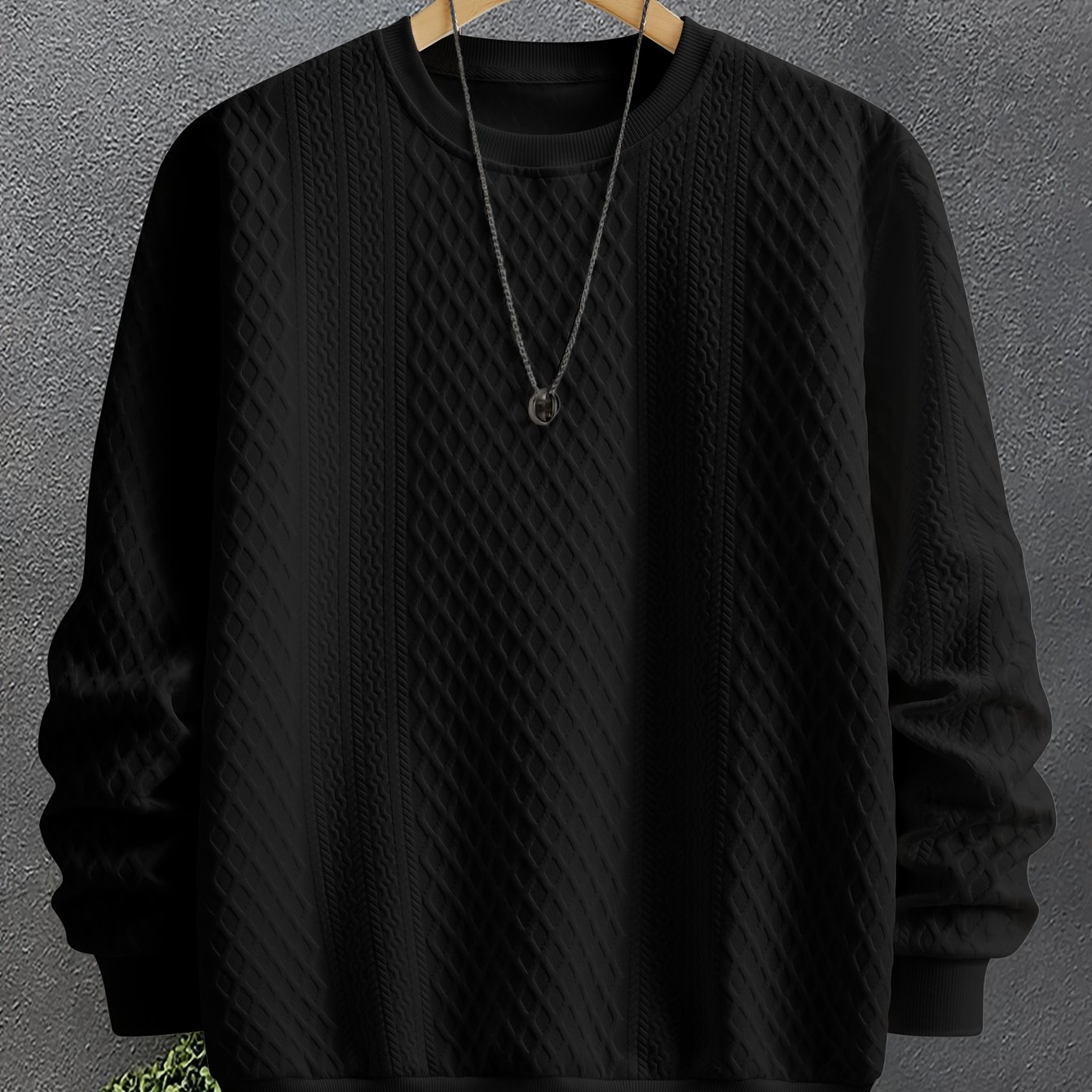 TEMU Men's Fashion Crewneck Sweatshirt, Men's Crewneck Sweatshirt, Jacquard Design Casual Streetwear Sweatshirt, Simple , Long-sleeve T-shirt, Sport
