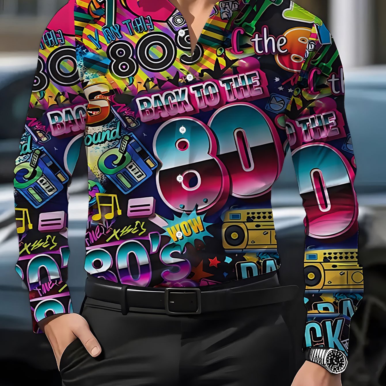 TEMU Men's Casual Standard Size Long Sleeve Shirt 80s Theme Colorful Pop- Dopamine Charm Comfortable Street Style / Printed / / Men's / Dopamine /