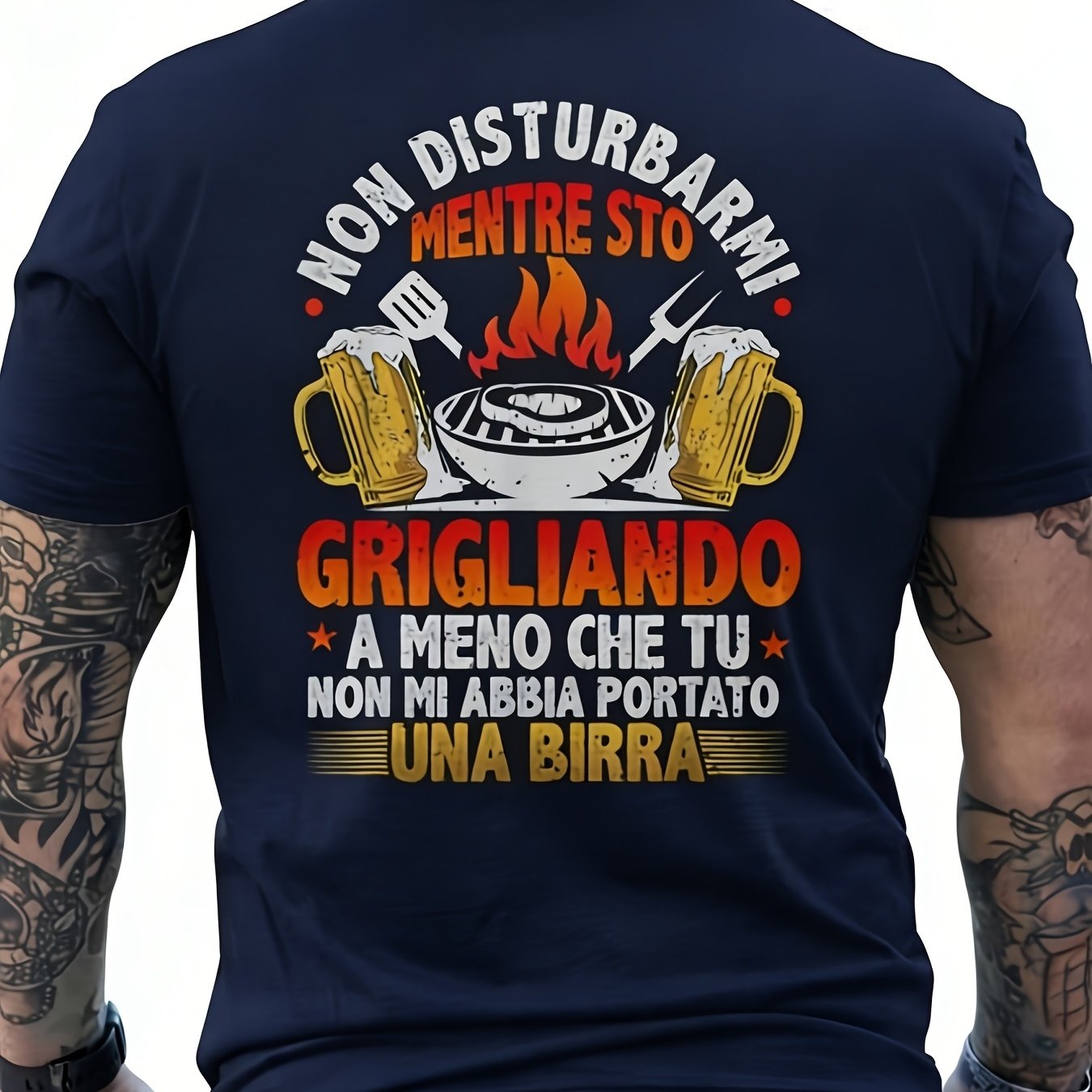TEMU A Fun Men's Bbq Shirt Featuring Italian Beer Phrases And The Words "non Disturbb Bbq" Printed On The Front And Back, Perfect For Barbecue