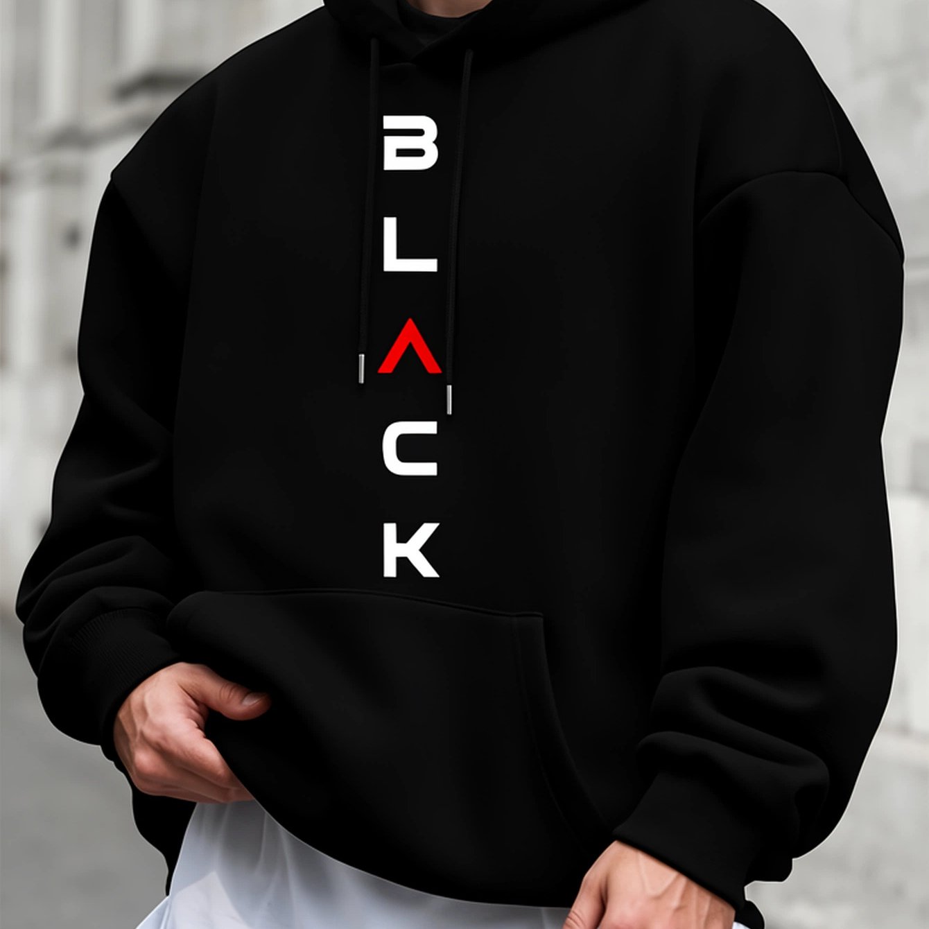 Image of A Black Vertical Text Design Trendy Hoodie For Men's Hoodie High Quality Thick Premium Sweatshirt For Casual Wear And Street Style Gift For