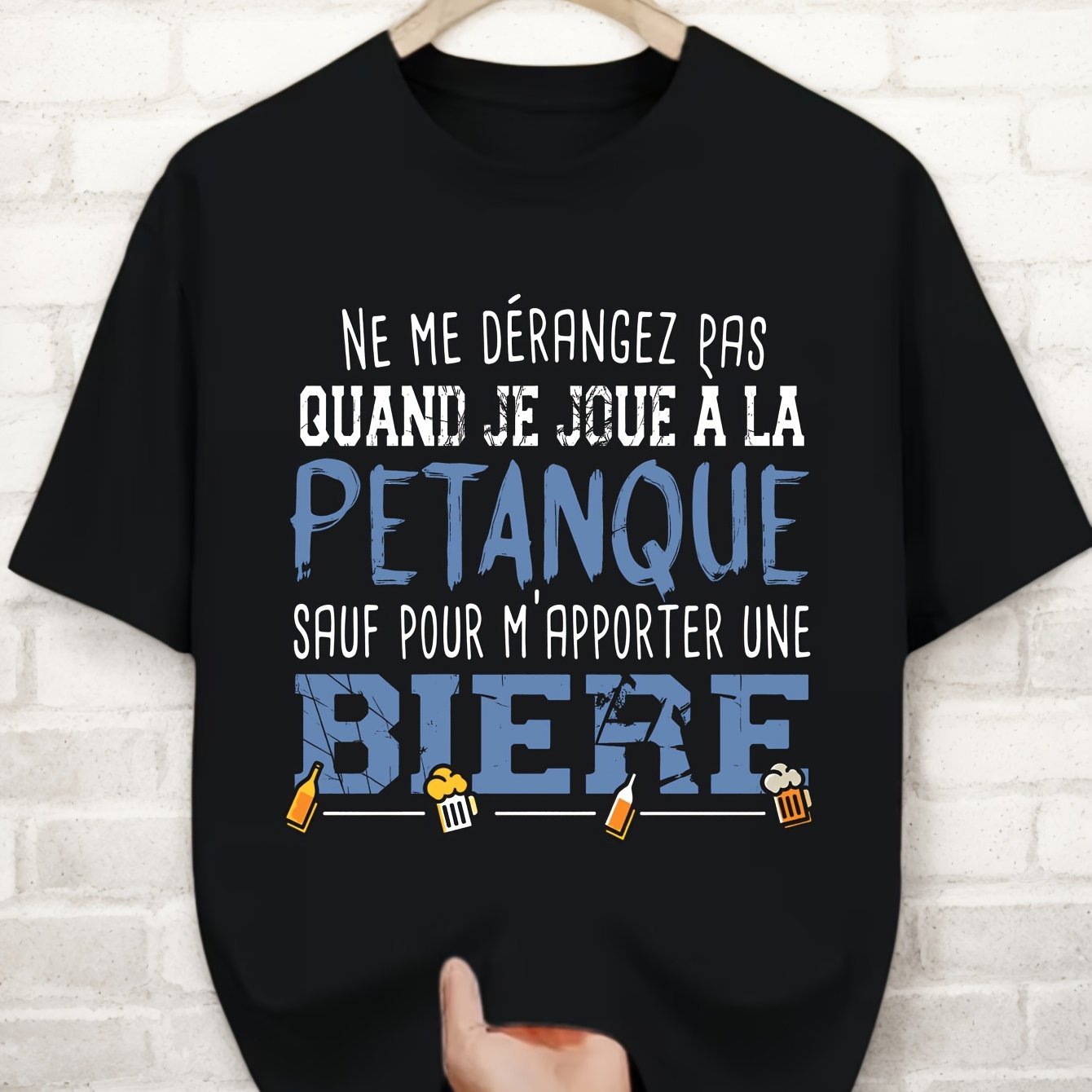 TEMU T-shirt décontracté à manches courtes pour homme - pendant que à sauf pour la bière - Col ras du cou - - Version standard - Hauts streetwear