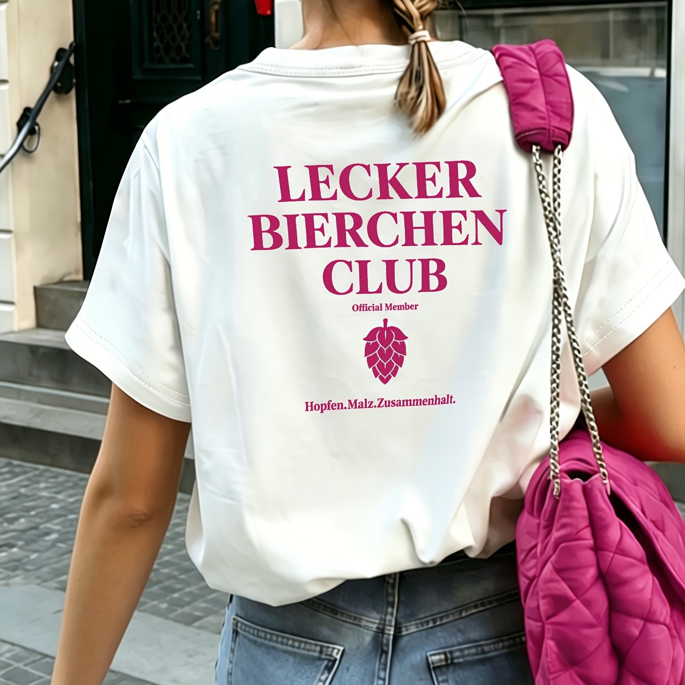 Image of Beer Club Loose T-shirt, Wears It Becomes Gentle! Summer All-match Casual Athletic, Women's Top, Loose Round Neck Age-reducing Casual Top