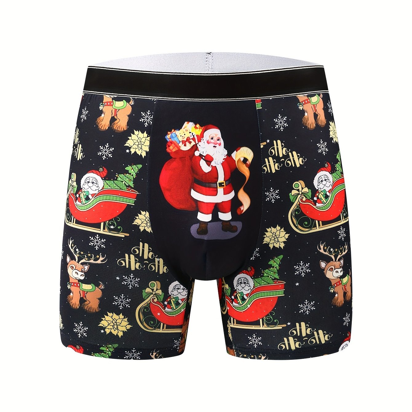 TEMU 1pc Christmas Santa Claus Print Cartoon Men's Long-style Comfortable And Breathable Elastic Boxer Briefs Shorts, Ultra-thin Running Sports