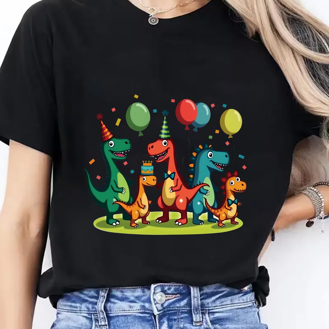 TEMU One-piece Summer New Short-sleeve T-shirt - Vibrant And Beautiful Dinosaur Short-sleeve T-shirt - Elegant Women's Clothing, Elegant Thin