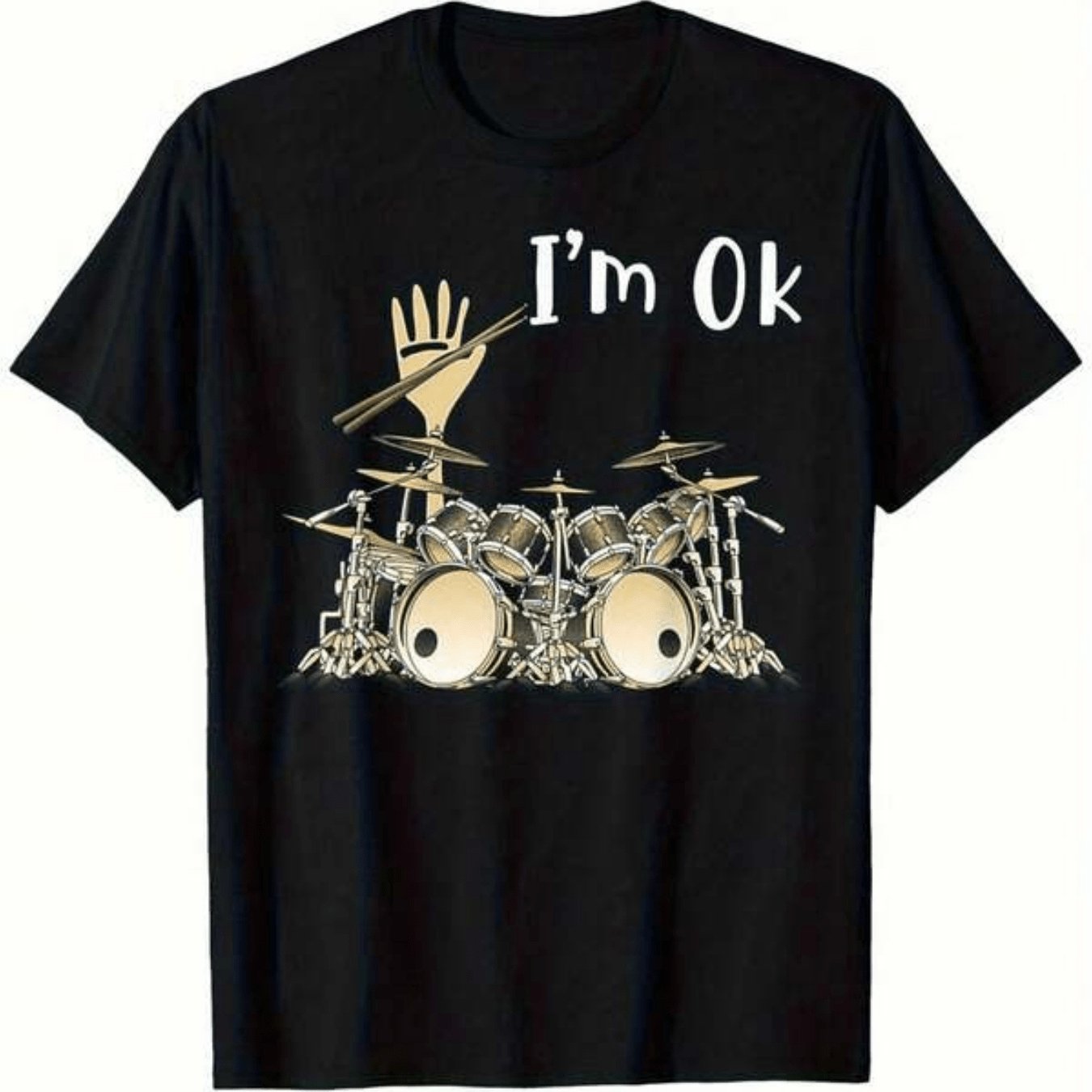 TEMU I'm A Drummer Musical Instrument Pattern T-shirt, Fashionable Round Neck T-shirt For Men, Ideal Gift For Father/music Enthusiast/car Fan,