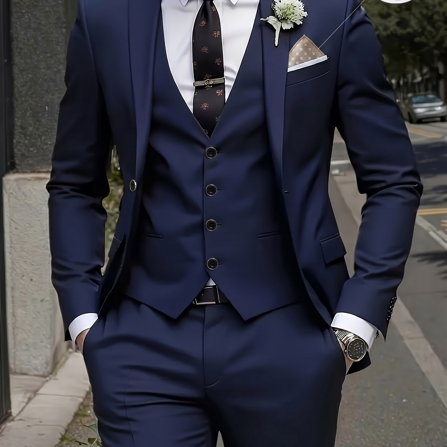 TEMU Men's 3pcs Suit Set, Including Suit Jacket, Vest, And Trousers, Stylish And High-quality, Suitable For Weddings, Parties, Or Formal Events. With