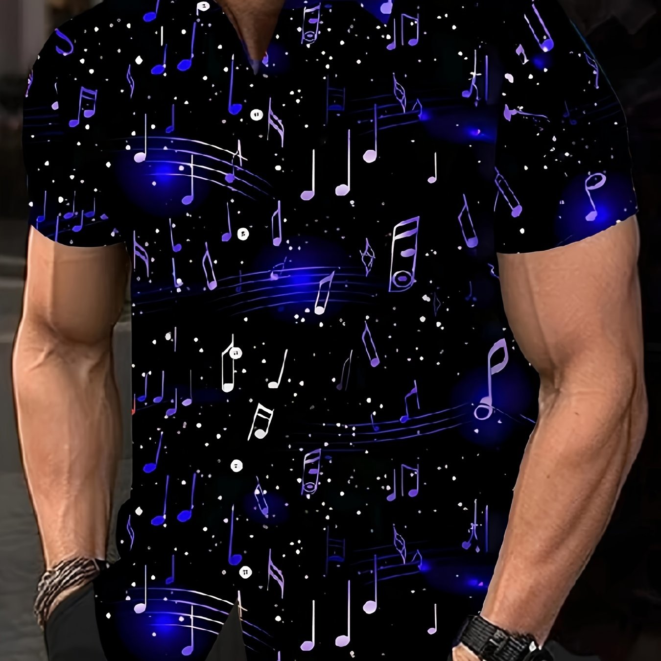TEMU New Summer Men's Shirt[printed Design- No Texture] Musical Note Starry Sky Men's Regular Shirt, Plus Size